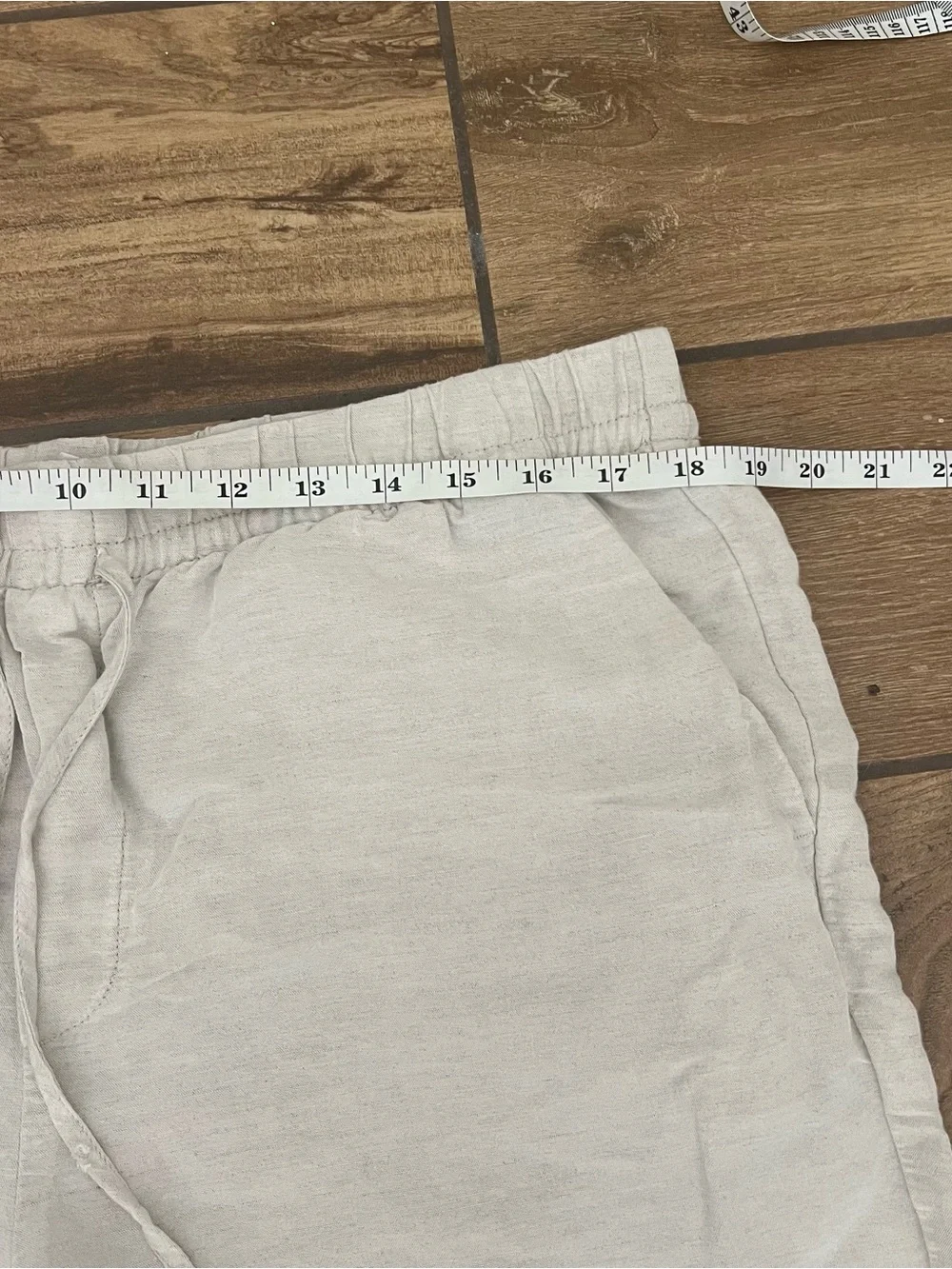 H&M Women's sz L White Linen Blend Drawstring Wide Leg Pants High Rise‎ Summer